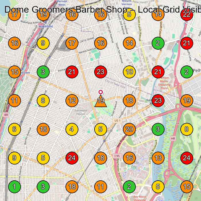 Dome Groomers Barber Shop Barber Shop GeoGrid ranking map for Bronx NY